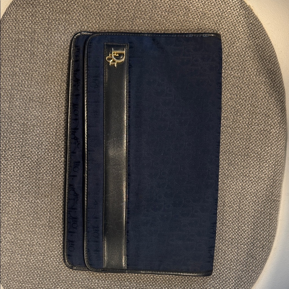 Vintage authentic Dior Midnight Blue Wristlet with Gold Detail